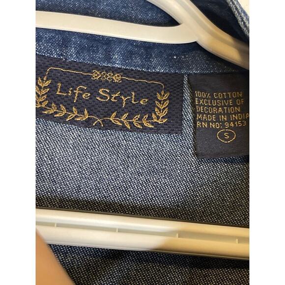 Vintage Life Style Studded Denim Zip Up Jean Jacket Women's Size Small - Picture 5 of 5